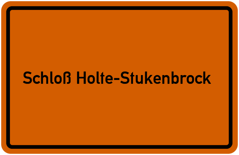 Ortseingangsschild Schloß Holte-Stukenbrock - schwarze Schrift auf orangenem Grund